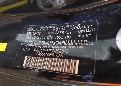 2016 Hyundai Veloster Turbo z USA, uszkodzony, nr VIN KMHTC6AE9GU292845